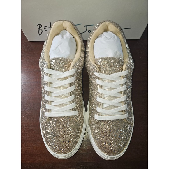 Betsey Johnson SB-Sidny Gold Rhinestone Sneakers Size 8.5 Extra Rhinestones - Picture 7 of 14
